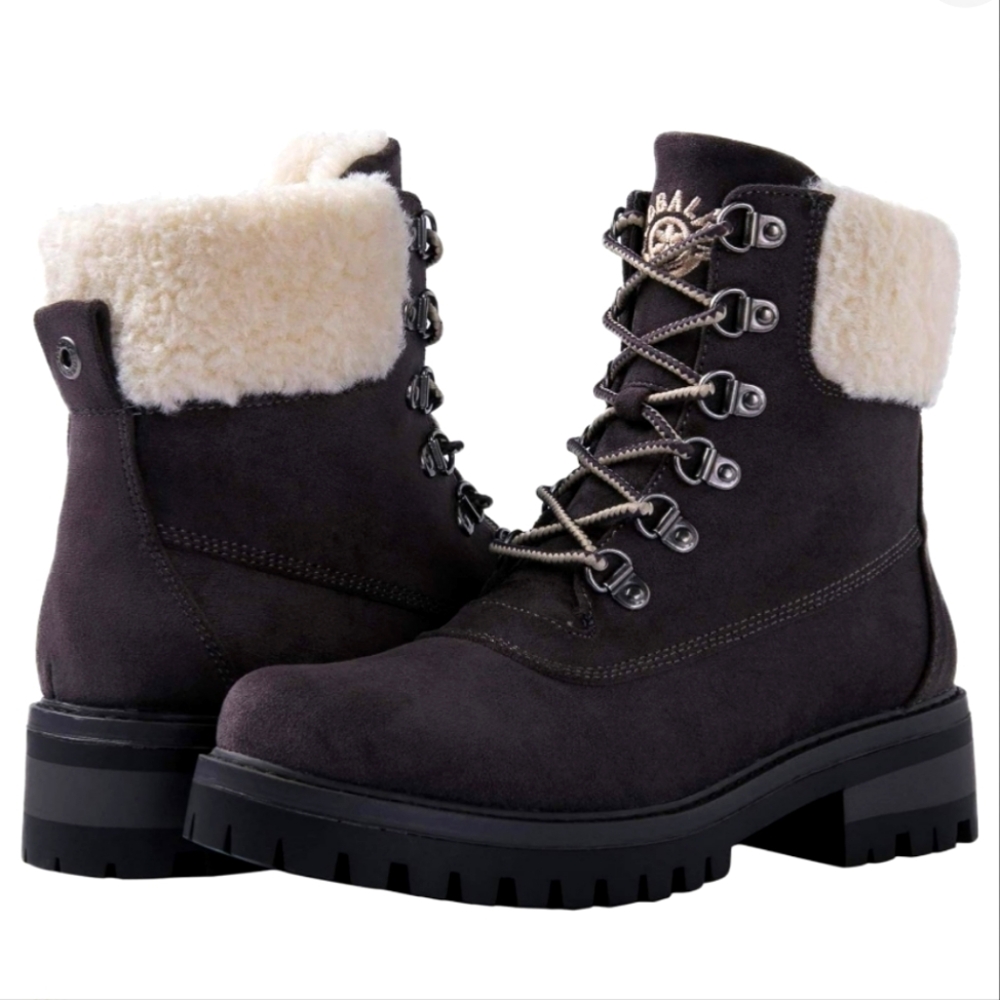New GLOBALWIN Women's Quilted Ankle Boots Fashion Combat Boots Lace Up Low Heel